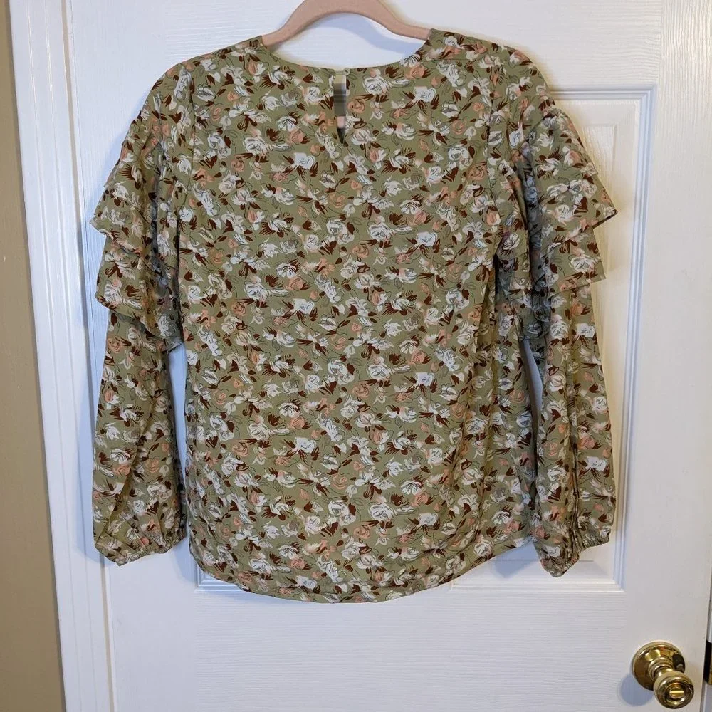Hayden Girls Sage V-Neck Floral Ruffle Long Sleeve Top Blouse - size XL NWT - Picture 7 of 10